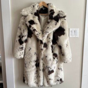 Missguided Premium Cream Cow Print Faux Fur Coat